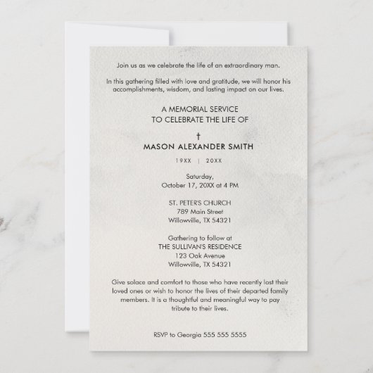 Downloadable Exquisite Gray Shades Elegy Funeral Kaart (Achterkant)