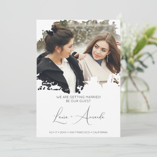 Downloadable Minimal Fancy Grunge Ink Brushstroke Save The Date (Staand voorkant)