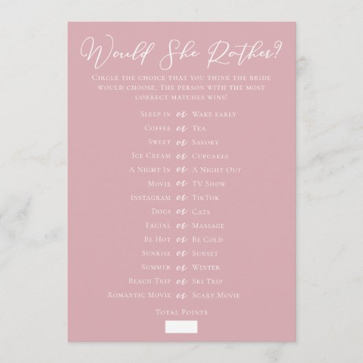 Downloadable Pink Bridal Shower Guess Game Kaart (Voorkant)