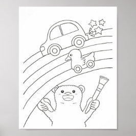 Downloadable Polar Bear Rainbow Coloring Page  Poster