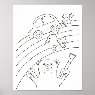 Downloadable Polar Bear Rainbow Coloring Page  Poster