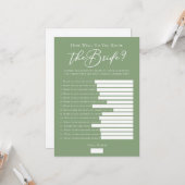 Downloadable Sage Green Bride Facts Shower Game Kaart (Voorkant / Achterkant in situ)