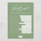 Downloadable Sage Green Bride Facts Shower Game Kaart (Voorkant)