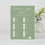 Downloadable Sage Green Purse Bridal Shower Game Kaart (Staand voorkant)
