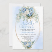 Downloadable Script Dusty Blue Peonies Sweet 16th Kaart (Voorkant)