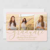 Downloadbaar 4 Foto Afstuderen Blush Roze & Goud Aankondiging (Voorkant)
