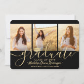Downloadbaar 4 Foto Zwart en Goud Afstuderen Aankondiging (Voorkant)