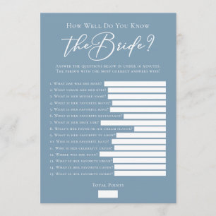 Downloadbaar Chic Blauw Bruiloft Trivia Spel Kaart