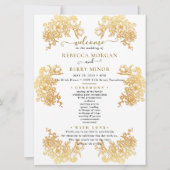 Downloadbaar Gouden Chic Boeket Huwelijksprogramma Kaart (Voorkant)