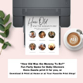 DOWNLOADBAAR Hoe oud was mama Baby shower spel Kaart