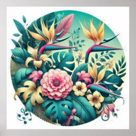 Downloadbaar iriserend tropisch gebladerte poster