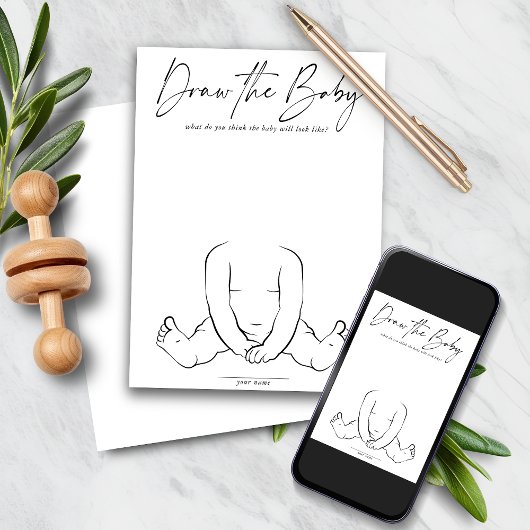 DOWNLOADBAAR Teken de Baby Fun Baby shower Game Kaart