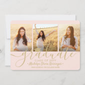 Downloadbare 4 Foto Afstudeerfeest Roze & Goud Aankondiging (Voorkant)