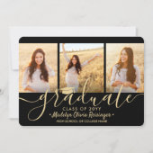 Downloadbare 4 Foto Zwart & Goud Graduation Party Kaart (Voorkant)