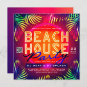 Downloadbare Beach House Club Feestadvertentie Kaart (Voorkant / Achterkant)