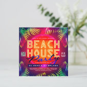 Downloadbare Beach House Club Feestadvertentie Kaart (Staand voorkant)