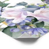 Downloadbare Blauw Wit Bloemen 100e Verjaardag Poster (Hoek)