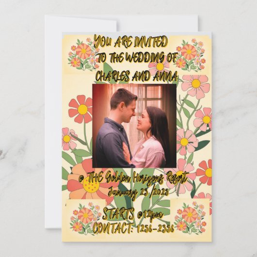 Downloadbare Bloemen Foto Huwelijksuitnodiging Kaart (Voorkant)