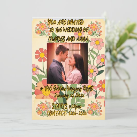 Downloadbare Bloemen Foto Huwelijksuitnodiging Kaart (Staand voorkant)