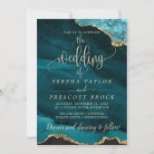 Downloadbare Blue Emerald Gold bruiloft uitnodigin Kaart (Voorkant)