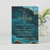 Downloadbare Blue Emerald Gold bruiloft uitnodigin Kaart (Staand voorkant)