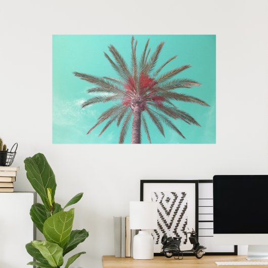 Downloadbare Blue Sky Palm Tree Foto Poster (Thuiskantoor)