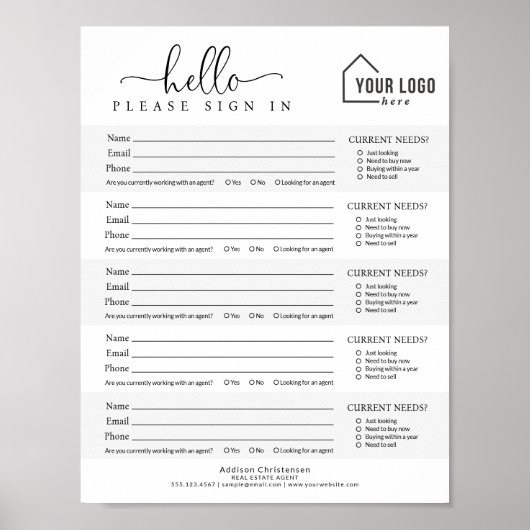 Downloadbare Branded Logo Open House Sign-in Sheet Poster (Voorkant)