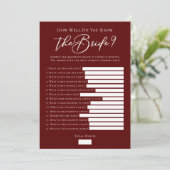 Downloadbare Bruid Feiten Bruidsfeest Shower Game Kaart (Staand voorkant)