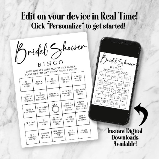 DOWNLOADBARE Bruids Bingo Vrijgezellenfeest Spel Poster