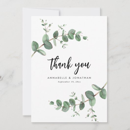 Downloadbare bruiloft Eucalyptus Dank u Kaart (Voorkant)