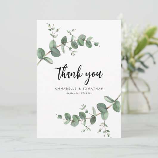 Downloadbare bruiloft Eucalyptus Dank u Kaart (Staand voorkant)
