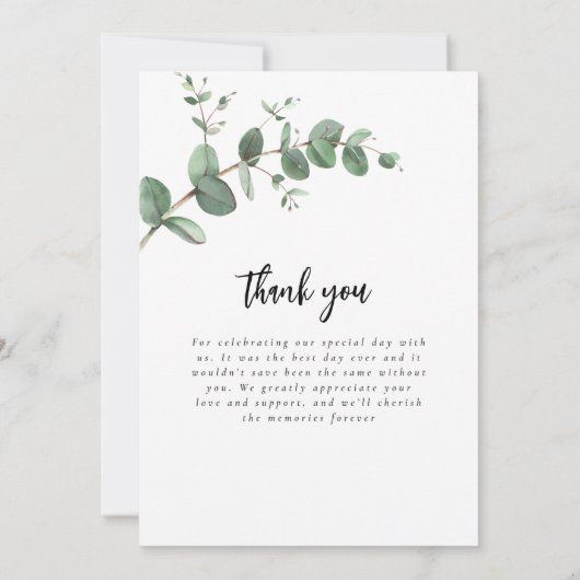 Downloadbare bruiloft Eucalyptus Dank u Kaart (Achterkant)