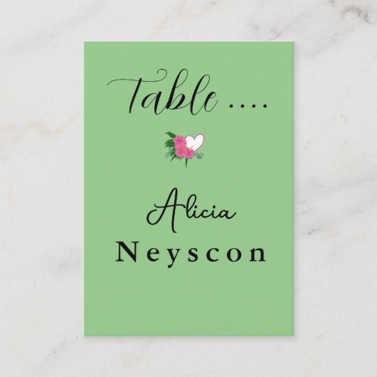 Downloadbare bruiloft hart en bloemen groen plaatskaartje (Voorkant)