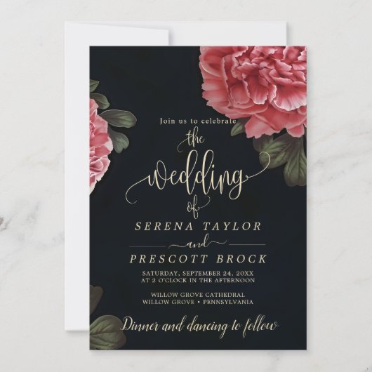 Downloadbare Delicate Rode Bloem Bruiloft Kaart (Voorkant)