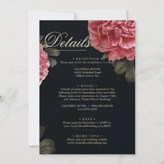 Downloadbare Delicate Rode Bloem Bruiloft Kaart (Achterkant)