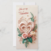 Downloadbare elegante harten, florale Valentijnen Feestdagenkaart (Voorkant)