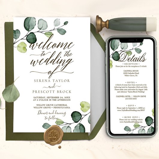 Downloadbare Eucalyptus Calligrafie Bruiloft Kaart