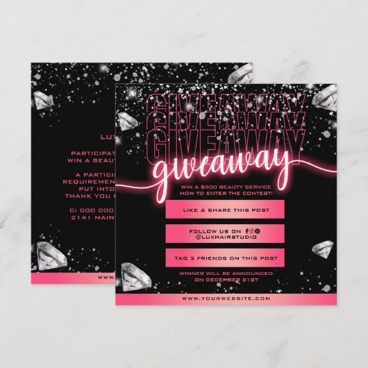 Downloadbare Giveaway Aankondiging Wedstrijd Kaart (Voorkant / Achterkant)