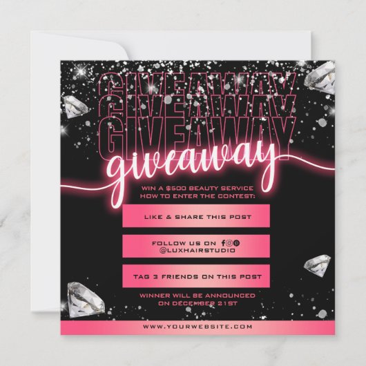 Downloadbare Giveaway Aankondiging Wedstrijd Kaart (Voorkant)