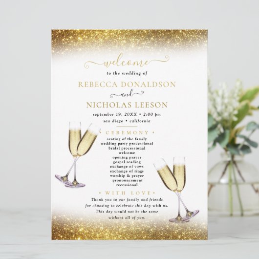 Downloadbare Gouden Glitter Calligrafie Bruiloft Kaart (Staand voorkant)