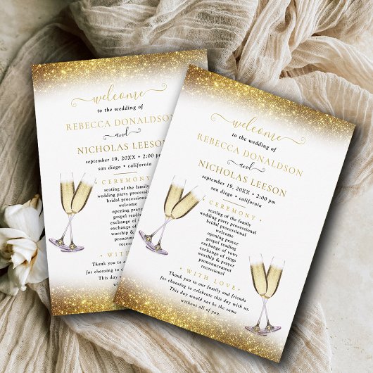 Downloadbare Gouden Glitter Calligrafie Bruiloft Kaart