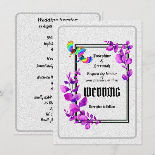 Downloadbare Humming Bird Wedding Invitation Kaart (Voorkant / Achterkant)