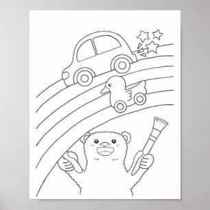 Downloadbare Kleurplaat van IJsbeer Regenboog Poster