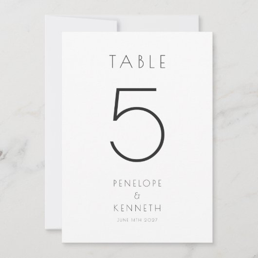 Downloadbare minimalistische witte bruiloft tafel  kaart (Voorkant)