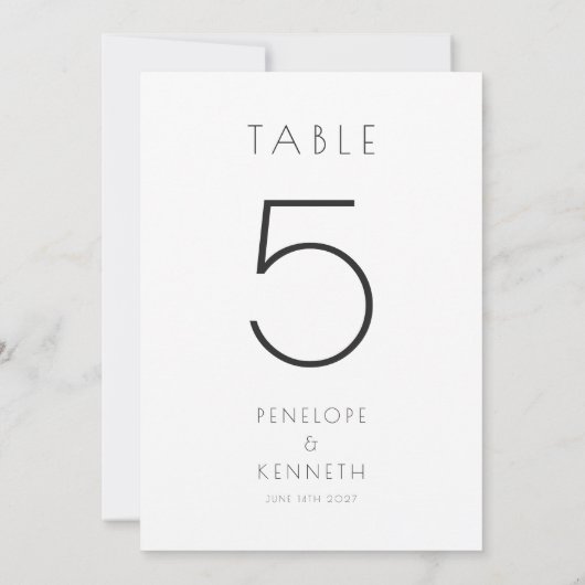 Downloadbare minimalistische witte bruiloft tafel kaart (Achterkant)