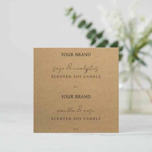 Downloadbare Modern Kraft Candle Labels Kaart (Staand voorkant)