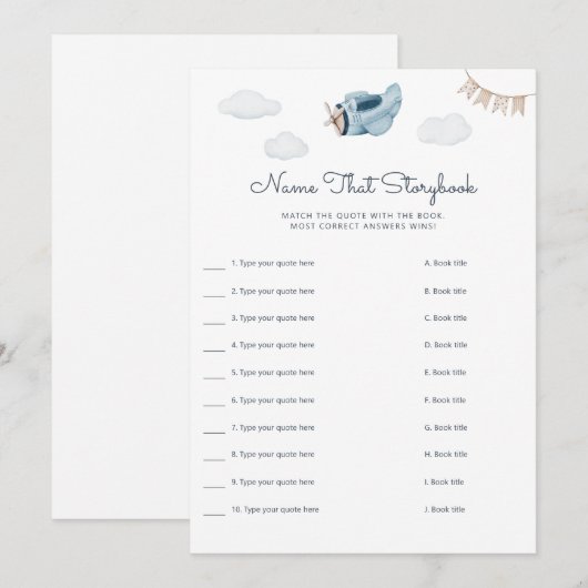 Downloadbare naam die Storybook Game Kaart (Voorkant / Achterkant)
