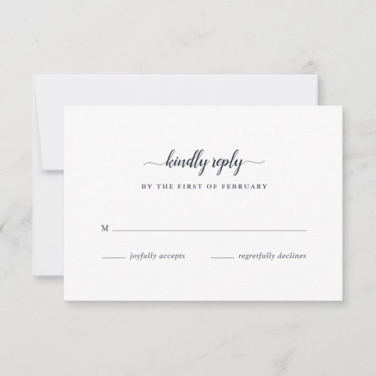 DOWNLOADBARE Navy & White Calligraphy RSVP-kaart Kaart (Voorkant)