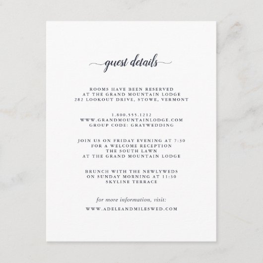 DOWNLOADBARE Navy & White Guest Details Kaart (Voorkant)