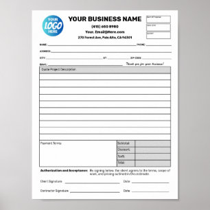 Downloadbare offerte voor werkvoorstelramingformul poster